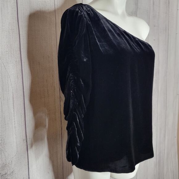 Joie Wayman Black Velvet One Shoulder Top, size 10 - Picture 6 of 9